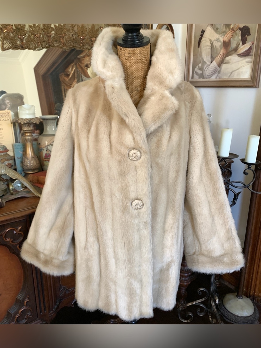 Vintage 70's/80's Boho Victorian-inspired Bridal Wedding Faux Mink Fur Coat